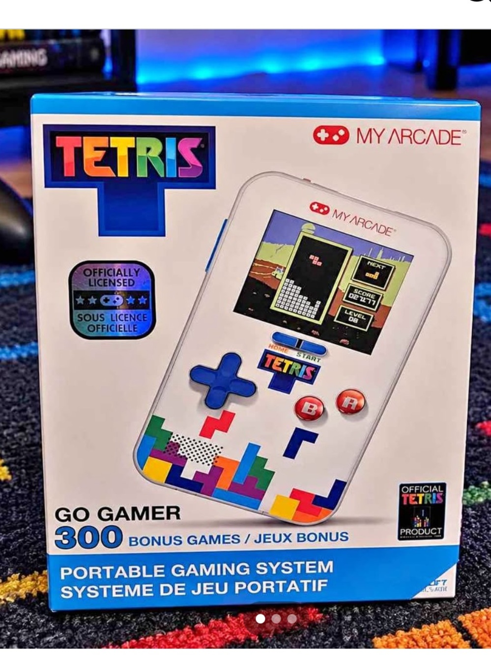 Arcade White Portable Tetris Handheld with Blue and Multicolor Accents